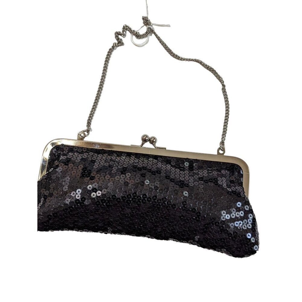 Ann Taylor Loft Black sequin clutch bag‎ purse black evening party cocktail 10x5